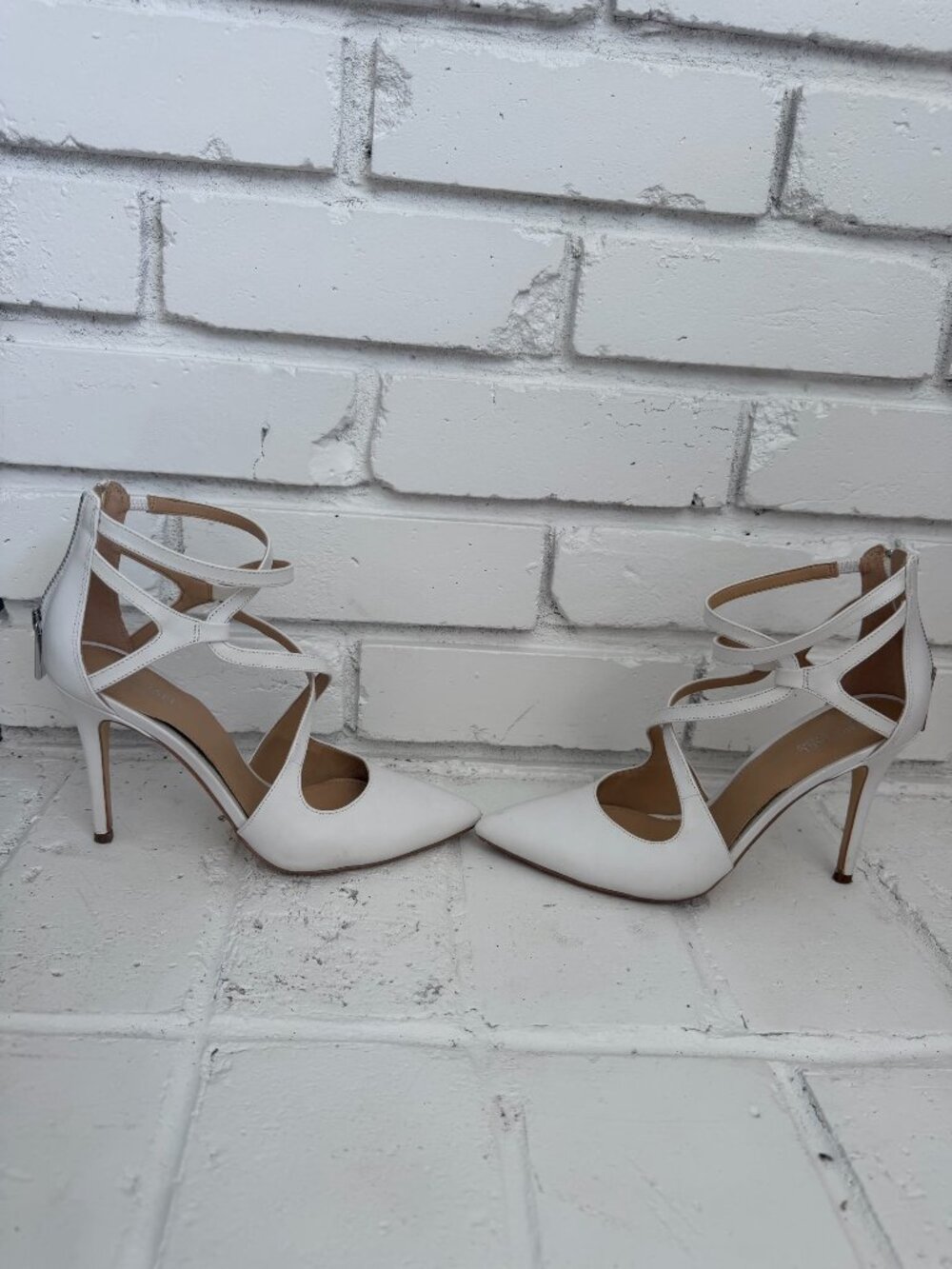 Michael Kors White Leather Strappy Crisscross Pointed-Toe Stiletto Heels